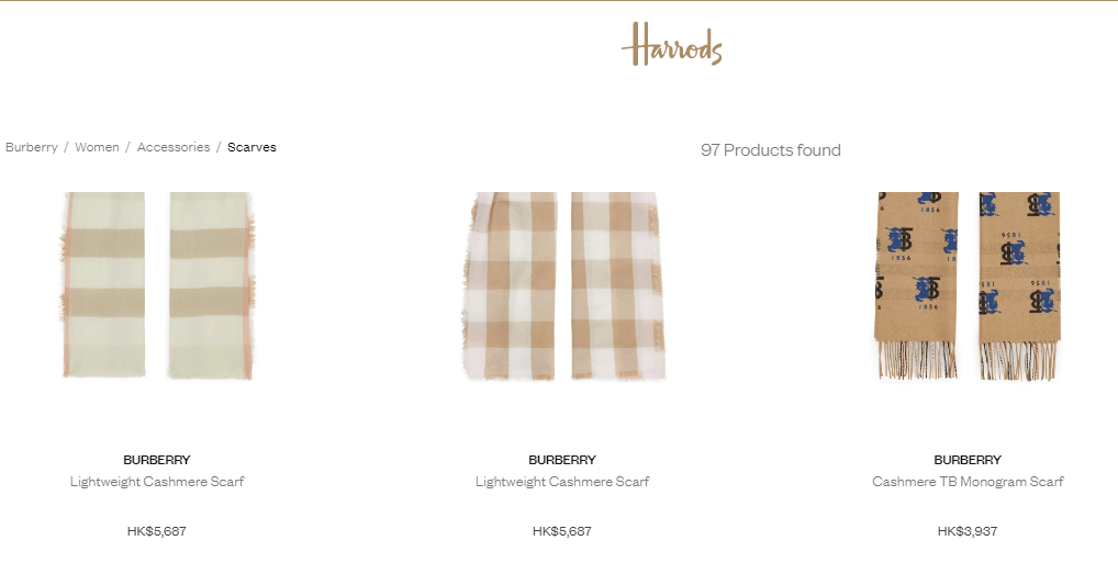 英國百貨Harrods促銷2020, 名牌銀包頸巾低價, 低至香港價錢65折